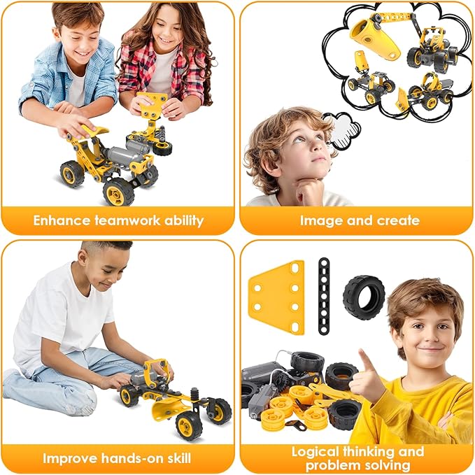 10 in 1 Kids STEM Building Toys, Electric Building Blocks Toys Set for 5 6 7 8+ Year Old Boy, Educational STEM Learning Construction Excavator Kit for Kids Age 4-8 5-7 6-8 8-10
