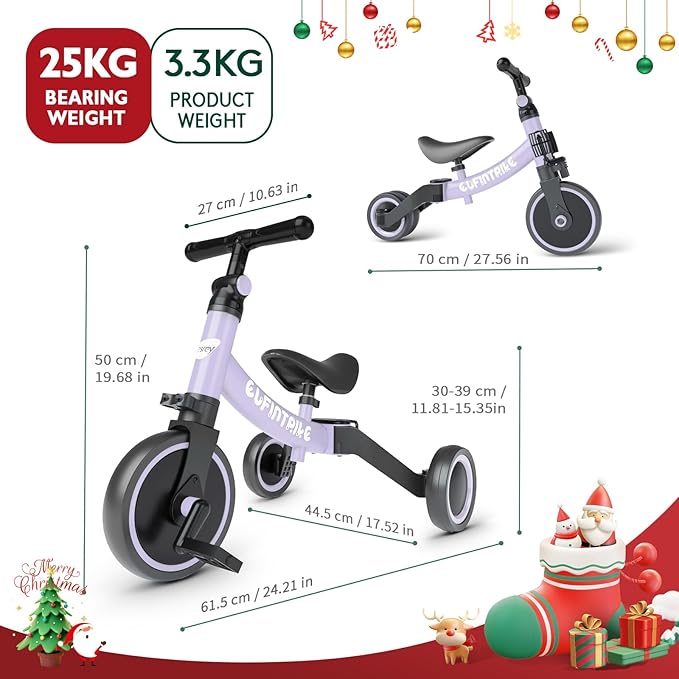 besrey 5 in 1 Toddler Bike for 1 Year to 4 Years Old Kids, Toddler Tricycle Kids Trikes Tricycle, Toys for Boy & Girl, Balance Training, Removable Pedals