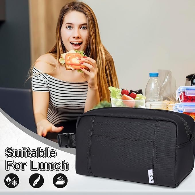 NOL Natural Organic Lifestyle Freezable Snack Bag, Leakproof Cooler Lunch Bag, Reusable, Zip Closure with Buckle Handle Nylon Waterproof Snack Box for Work Travel-Black
