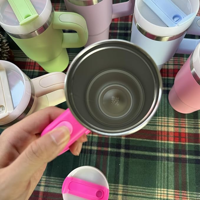 14 oz Tumbler with Handle and Straw, 14oz Tumbler with Lid and Straw for Kids Stainless Steel Tumblers, Car Mug Outdoor Sports Travel Gift, Keeps Drinks Cold up to 24 Hrs(White)