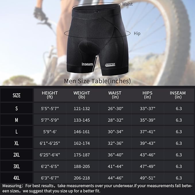 Souke Sports Men's Cycling Underwear Shorts 4D Padded Bike Bicycle MTB Liner Shorts with Anti-Slip Leg Grips
