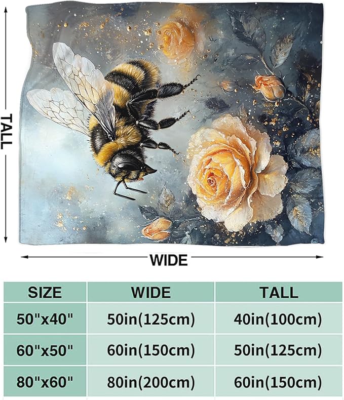Bee Blanket Gifts for Girls Boys Flower Throw Cozy Plush Fleece Flannel Lightweight Fuzzy Party Blankets for Women Men 80"X60"