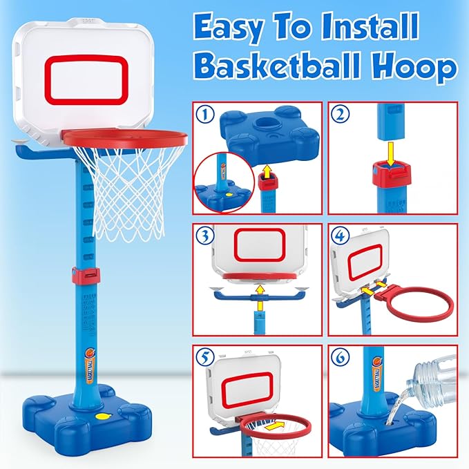 Toddler Basketball Hoop & Baseball Toy Set - Sturdy Adjustable Basketball Stand with Ball Launcher - Multi-Sport Backyard Toy for Boys & Girls Ages 1 2 3 - Includes Basketballs & Baseballs