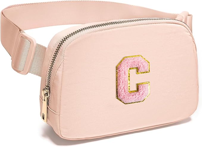 Gitus 6 7 8 9 10 Year Old Girl Gifts Belt Bag Fanny Pack Crossbody Bags with Initial Letter Patch Things for Teen Girls Easter Gifts for Girls Travel Essentials(Coral Pink-C)