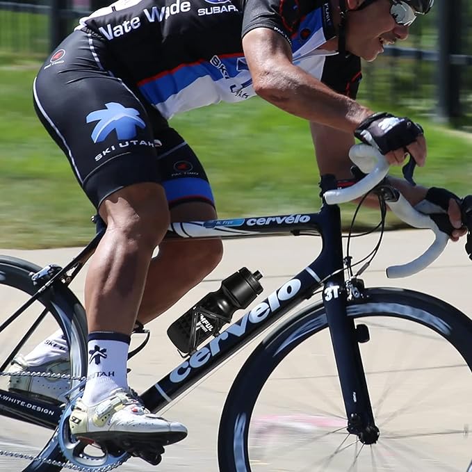 GEMFUL 24 oz Cycling Water Bottle and Cage Set BPA Free Bike Water Bottle Holder Combo Leak Proof Lightweight 750ml Fits MTB Mountain Road Bicycle (Black)