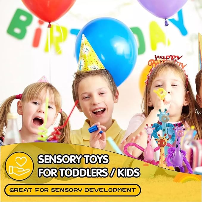 20 Pcs Giraffe Pop Tubes Sensory Toys — Telescopic Suction Cup Fidget Toys for Kids, Party Favors Christmas Stocking Stuffers Travel Toys ,Holiday Gifts Goodie Bag Fillers