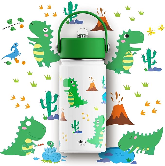 OISIZ Kids Water Bottle with Straw Lid 14oz, Vacuum Insulated 316 Stainless Steel Water Bottles for Kids for School, Leakproof Water Bottle, BPA Free and Keep Cold for 24 Hours