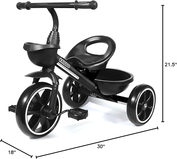 KRIDDO Kids Tricycle for 2-5 Year Olds - Gift for Toddlers - Black