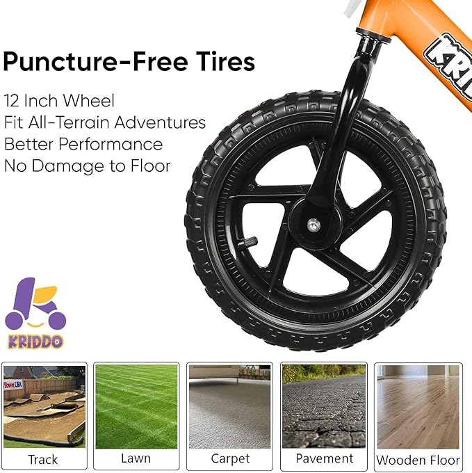 KRIDDO Toddler Balance Bike 2 Year Old, Age 18 Months to 5 Years Old, 12 Inch Push Bicycle with Customize Plate (3 Sets of Stickers Included), Gift Bike for 2-3 Boys Girls, Orange