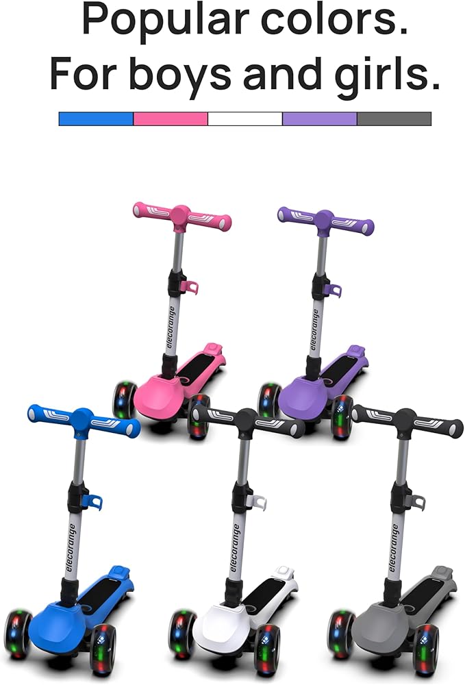 Elecorange T200/T500 Balance Electric Scooter for Kids Age 4-9, 2 Types Front Wheels, Electric Horn, Full Body Lights Up, Wide Deck, 5Mph Safe Speed, 70min Riding, Foldable Kick Scooter Boys & Girl