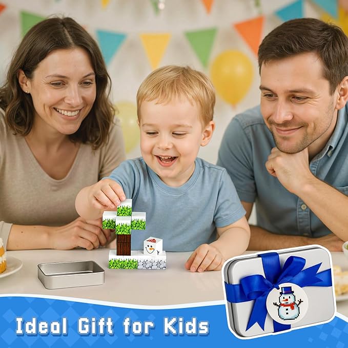 3 otters 12PCS Magnetic Building Blocks, STEM Toys Travel Magnetic Tiles for Kids with Storage Box for Boys Girls Birthday Christmas Party Gift (Winter)