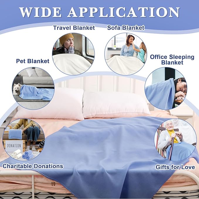 Newwiee 24 Pcs Fleece Throw Blankets Bulk Outdoor Wedding Guest Gifts Soft Lightweight Sleepover Lap Blankets Pet Home Sofa Couch Office Donation Homeless, 50 x 60 Inch (Mist Blue/White)