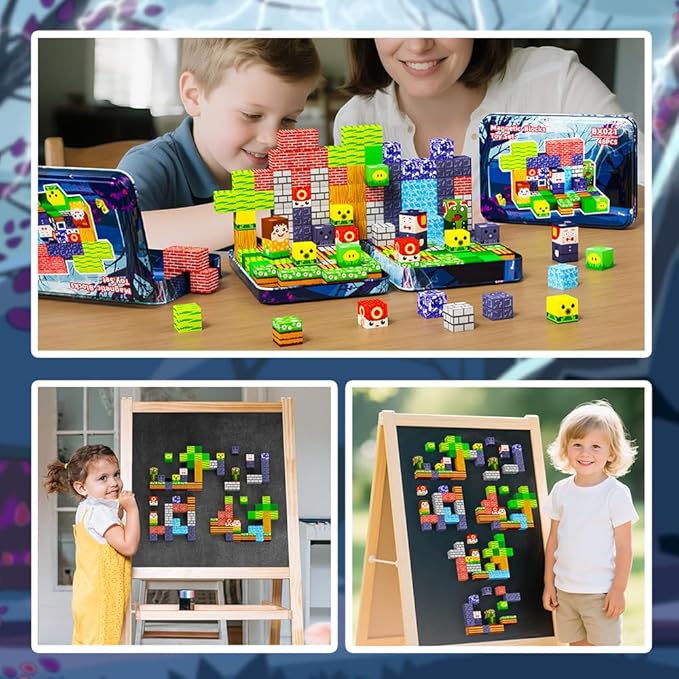 Magnetic Building Blocks, 48 Piece Set with Portable Iron Box, Kids Sensory Toys for STEM Learning, Children's Travel Magnetic Toys, Best Gifts for Boys and Girls' Birthdays and Christmas