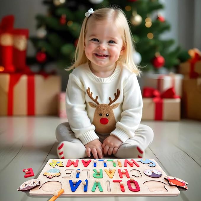 Baosity Personalized Name Puzzles for Toddlers 1-3, Custom Name Puzzle for Kids, Early Learning Toys for Baby Boy Girl, Wooden Toddler Puzzles, Personalized Gifts for Birthday Christmas Baby Shower