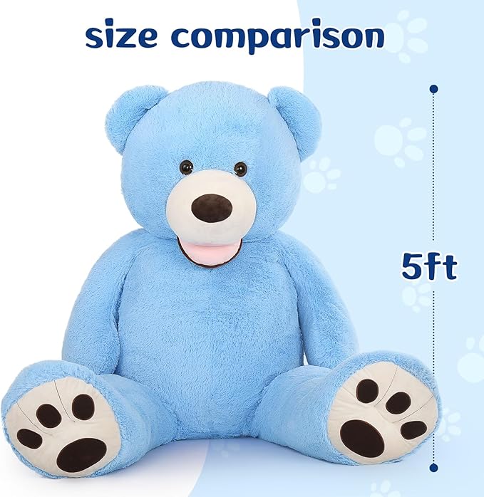 MorisMos Giant Teddy Bear Plush 5ft, Life Size Huge Blue Teddy Bears for Boyfriend, 5 Foot Large Big Stuffed Animal Gifts for Lover on Valentines, Anniversary, Birthday