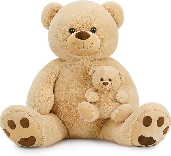 MorisMos 51 Inch Giant Teddy Bear, Big Mommy with Baby Bear Stuffed Animal Plush Gifts on Baby Shower, Brown