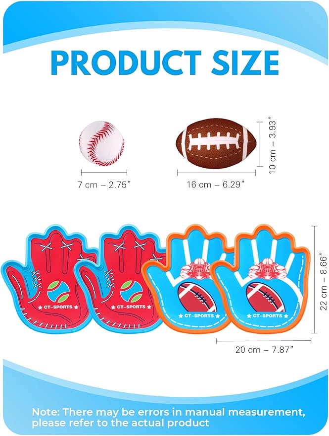 Toss and Catch Ball Game for Kids 3-8, Pool & Beach Ball Game, Outdoor Sports Toy with 4 Soft Sticky Balls & 4 Upgraded Paddles (2 Baseball Style & 2 Football Style), Ages 3-8+