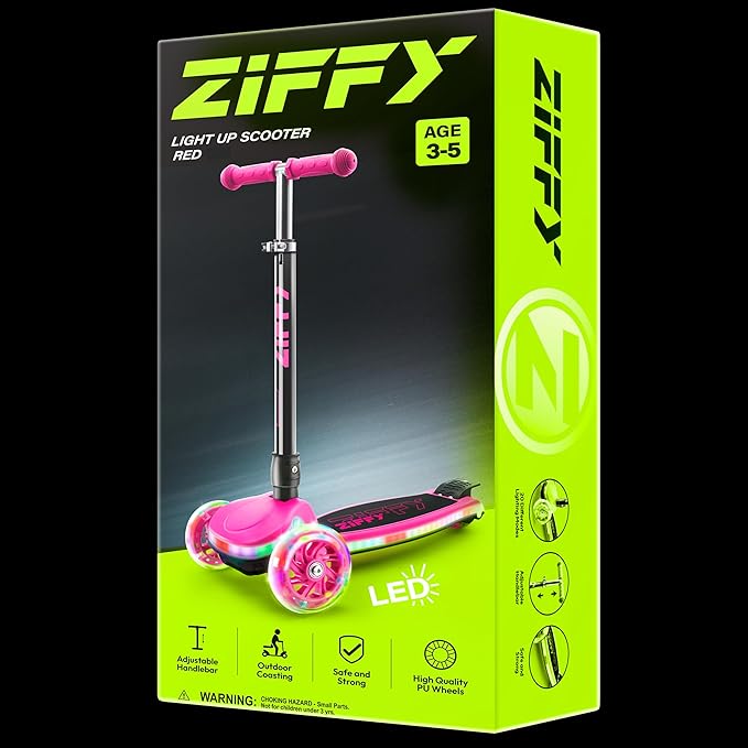 ZIFFY 3-Wheel Light-Up Toddler Scooter for Kids 3-8, Kids Scooter for Boys Girls with 20 Dynamic LED Lights, 4 Adjustable Height Balance Kick Scooter 110LBS, Lean-to-Steer Anti-Slip Wide Deck by JOVA