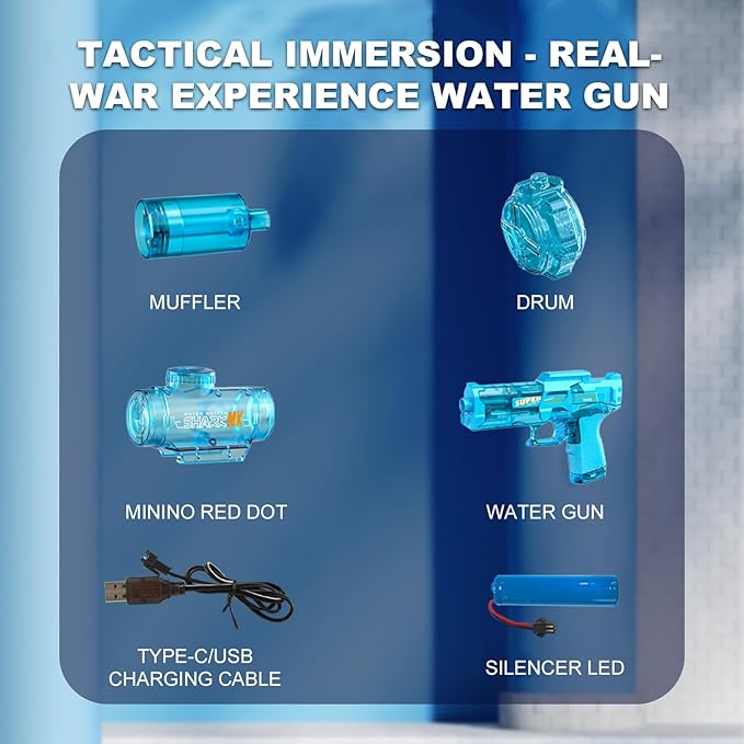 Electric Water Gun for Adults Kids, Automatic Squirt Watergun Pistol with Led Lights, Summer Outdoor Pool Beach Party Toys, Blue