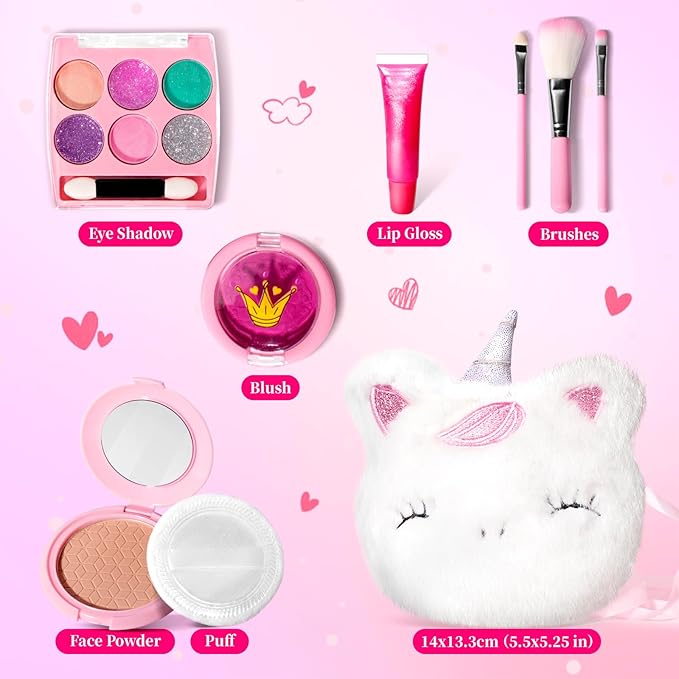 ULOVEME Kids Real Makeup Kit for Little Girls - Real, Non Toxic, Washable Make Up Toy - Umicorn Toys Gift for 3 4 5 6 7 8 9 10 12 Years Old Girls Birthday (Mini White Umicorn)