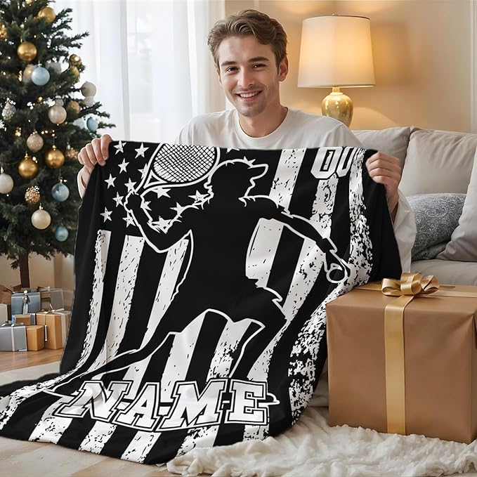 Tennis Gifts for Kids Son Grandson, Personalized 40x30 Inches Small Lap Size Soft Cozy Warm Custom with Name Tennis Blankets for Sofa Chairs