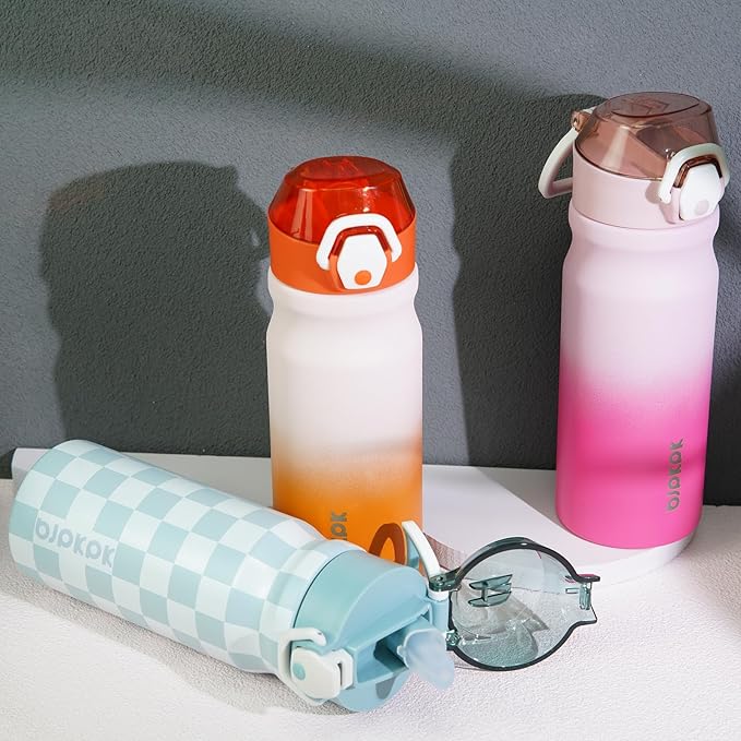 BJPKPK 18oz Insulated Water Bottle with Straw Stainless Steel Double Wall Water Bottles BPA Free Leak Proof Thermal Flask with Lockable Flip Lid and Soft Silicone Spout,Red