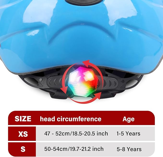 Kids Toddler Bike Helmet, Adjustable Boys Girl Helmets from Baby to Children(Age 1-8), Multi Sports for Bicycle Skate Scooter with LED Light