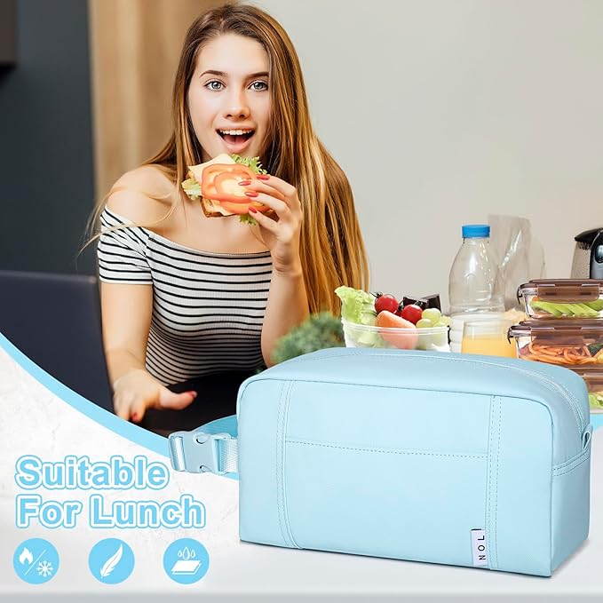 NOL Natural Organic Lifestyle Freezable Snack Bag, Leakproof Cooler Lunch Bag, Reusable, Zip Closure with Buckle Handle Nylon Waterproof Snack Box for Work Travel-Light blue