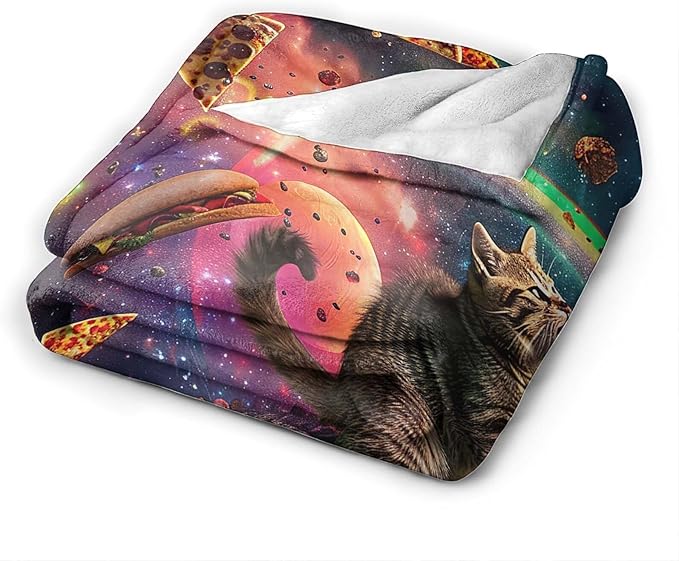 Dinosaur Cat Throw Blanket Funny Hamburger Pizza Dinosaur Cat Stuff Gifts for Kids Girls Boys Adults Women Man Soft Cozy Warm Plush Fluffy Fuzzy Fleece Blanket Decorr 60''X80''