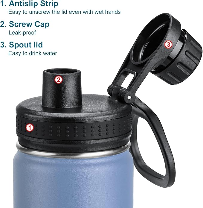 Koodee Insulated Water Bottle, 22 oz Stainless Steel Double Wall Vacuum Wide Mouth Sport Bottle with Leakproof Spout Lid (Royal Blue)