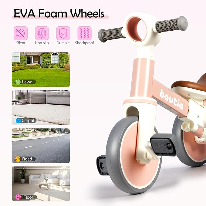 Tricycle for Toddlers 1-3, 4 in 1 Baby Balance Bike 1 2 Year Old Boy Girl Gift, Kids Bicycle Toy with Removable Pedals