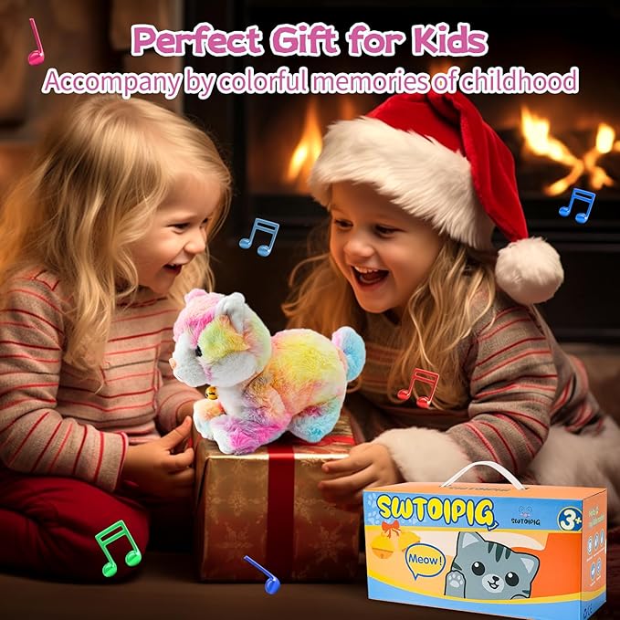 Plush Cat Stuffed Animal Interactive Cat Robot Toy, LED Robotic Cat Barking Meow Kitten Touch Control, Electronic Cat Pet, Robot Cat Kitty Toy, Animated Toy Cats for Girls Baby Kids