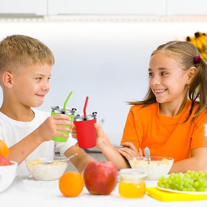 Kids Cups with Straws and Lids Leak Proof, 5 Pack 10oz Sippy Cups With Straws Spill Proof Cup for Toddlers, Stainless Steel Sippy Cup with Lid for Hot & Cold Drinks, Straw Cup for School, Outdoor