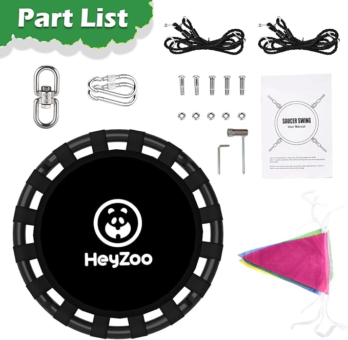 Saucer Swing, 48 Inch Larger Swing Sets for Backyard and Outdoor Playground, 900lbs Weight Capacity, with 360 Degree Swivel, Gifts for Kids and Family, Black