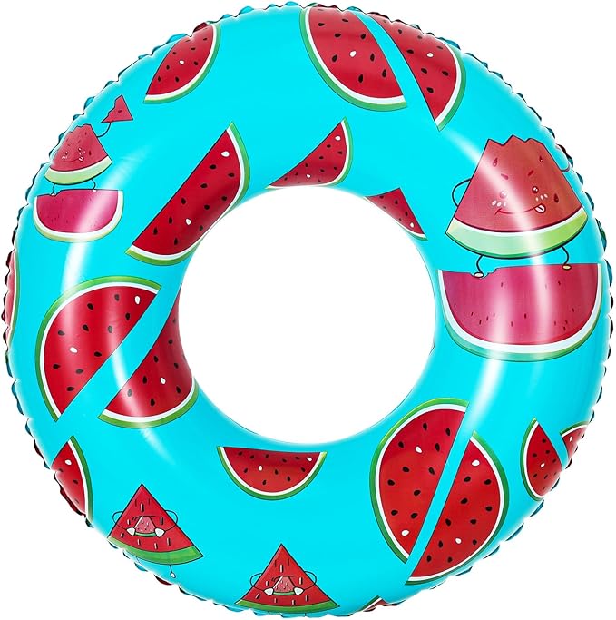 HeySplash Cartoon Swim Ring, Inflatable Durable Round Shaped Flamingo Summer Pool Beach Party Swimming Float Tube, Water Fun Swim Pool Toys with Repair Patch for Adults, 80cm Diameter, Aqua Blue