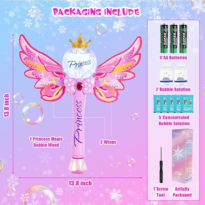 Princess Bubble Wand,Bubble Machine for Kids Girls,Music & Light Up Bubble Blower,Bubble Maker,Outdoor Party Birthday Bubble Toy for Toddlers, for Girls Age 3 4 5 6 7 8 Years Old.(Pink)