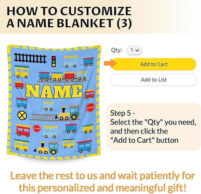 Personalized Train Blanket Gifts for Boys - Plush Fluffy Train Blankets - 40"x50" Inches for Sofa - Light Blue Cartoon Throws