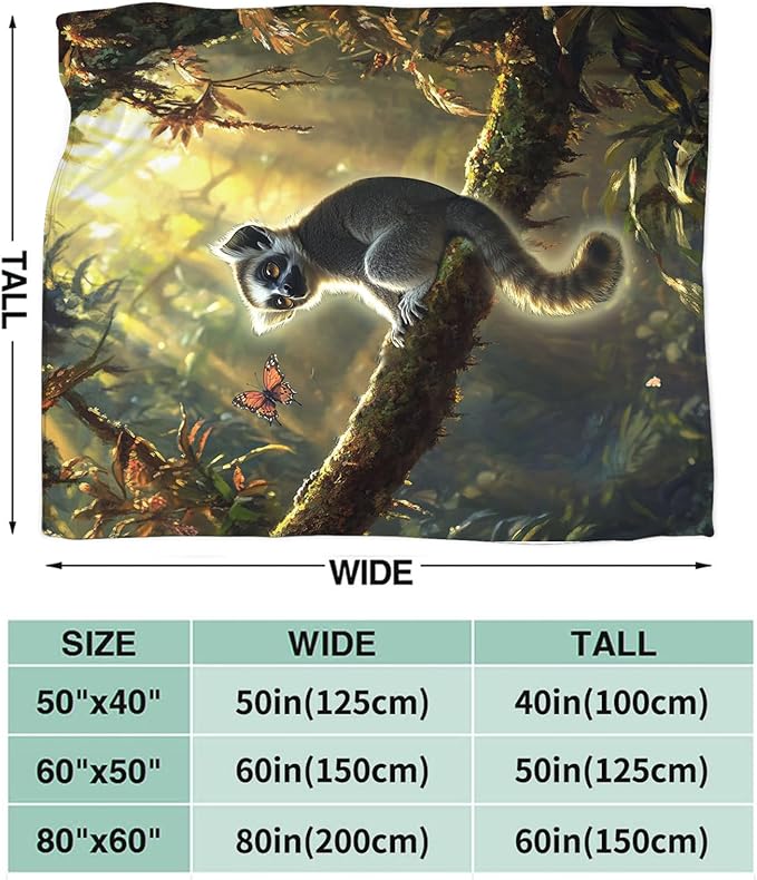 Lemur Blanket Lemurs Lovers Gifts Cozy Plush Rainforest Animal Throw Blankets Fuzzy Flannel Fleece for Girls Boys Women Men 60"X50"