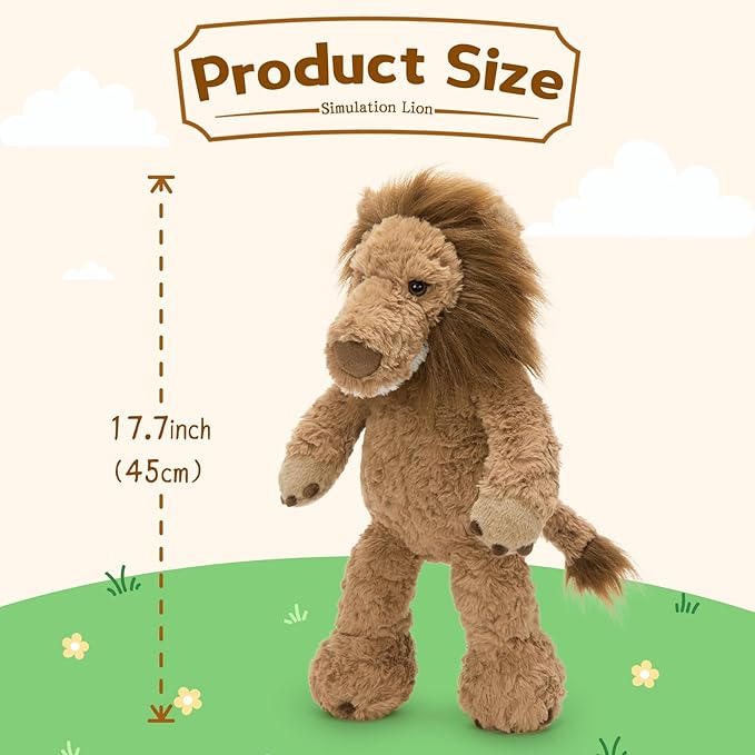 MaoGoLan Cute Lion Stuffed Animal 17.7 inch - Cozy Lion Plush with Fluffy Mane- Large Snuggly Zoo Safari Stuffed Animal Toys Gift for Kids,Boys,Girls,Lion Lover