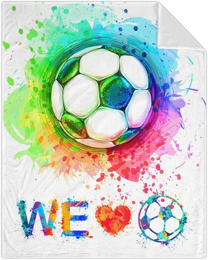 Soccer Throw Blanket - Soft, Fuzzy & Warm - 30x40 Inches Lap Size Blanket for Couch, Office - Colorful Cute Throw Gift for Girls, Boys