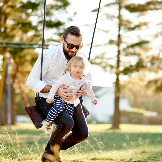 PELLOR Wood Swing Seat, Carbonized Hanging Wood Tree Swing 23.6 x9.8 x1.0 inch for Adult Kids Children Anticorrosive & 100% Waterproof Wooden Swing Set 550 lbs Load Indoor Outdoor Backyard Play
