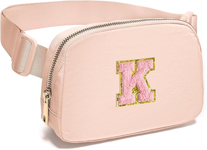 Gitus 6 7 8 9 10 Year Old Girl Gifts Belt Bag Fanny Pack Crossbody Bags with Initial Letter Patch Things for Teen Girls Easter Gifts for Girls Travel Essentials(Coral Pink-K)