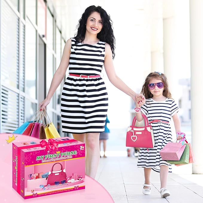 Officygnet Play Purse for Little Girl, Pretend Princess Play Girls Toys for 3 4 5 6 7 8 Year Old, Toddler Purse with Accessories, Kids Toy Purse Birthday for Girls Ages 3-5 4-5 6-8