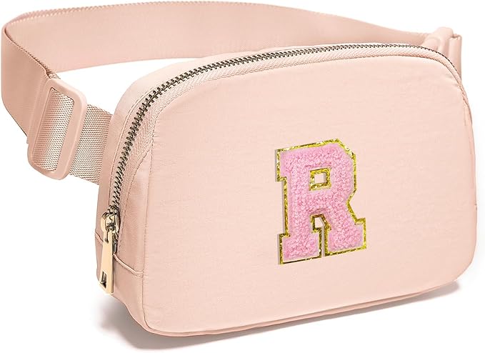 Gitus 6 7 8 9 10 Year Old Girl Gifts Belt Bag Fanny Pack Crossbody Bags with Initial Letter Patch Things for Teen Girls Easter Gifts for Girls Travel Essentials(Coral Pink-R)
