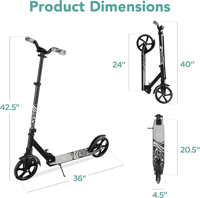 Best Choice Products Kids Height Adjustable Kick Scooter for Ages 8+, Teen, Adult, Outdoor Play w/Carrying Strap, Non-Slip Deck, Kickstand, Mud Guards, 220lb Capacity - Black