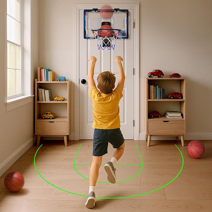 HopeRock Indoor Basketball Hoop with Projected Court, Basketball Hoops for Kids Over The Door with Scoreboard & 3 Balls, Mini Hoops Basketball Toys Gifts for 5 6 7 8 9 10 11 12 Year Old Boys Girls