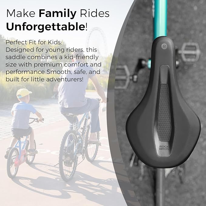 ROCKBROS Kids Bike Saddle Youth Replacement Bike Seat Kids Bicycle Seat with Ergonomic Design -3 Zone Concept - Waterproof, Enhance Young Little Riders for BMX, MTB & Road 16" to 24"
