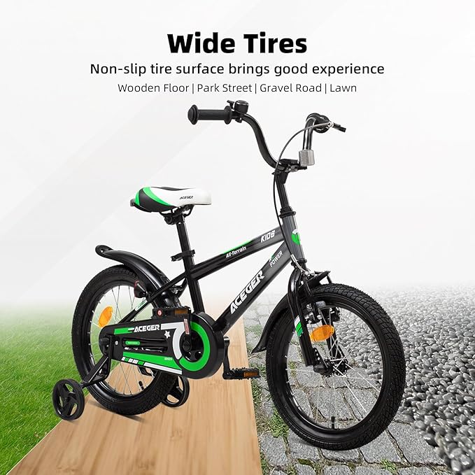 ACEGER Simon Kids Bike for Boys Girls Toddlers, Unisex for Aged 3-13 Years, 12 14 16 18 Inch Children Bicycle with Training Wheels, 20 Inch Bike with Kickstand