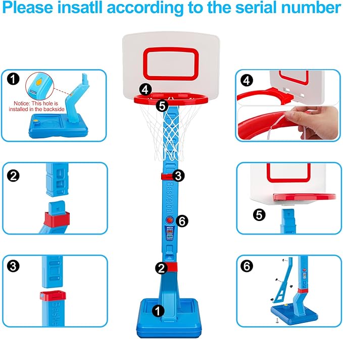 Toddler Basketball Hoop Indoor Mini Adjustable Basketball Goal with Ball Pump Outdoor Toys Backyard Game Outside Pool Basketball Toys for 1 2 3 4 Year Old Boy Girl Kid Toy Age 2-4 4-8 Birthday Gift
