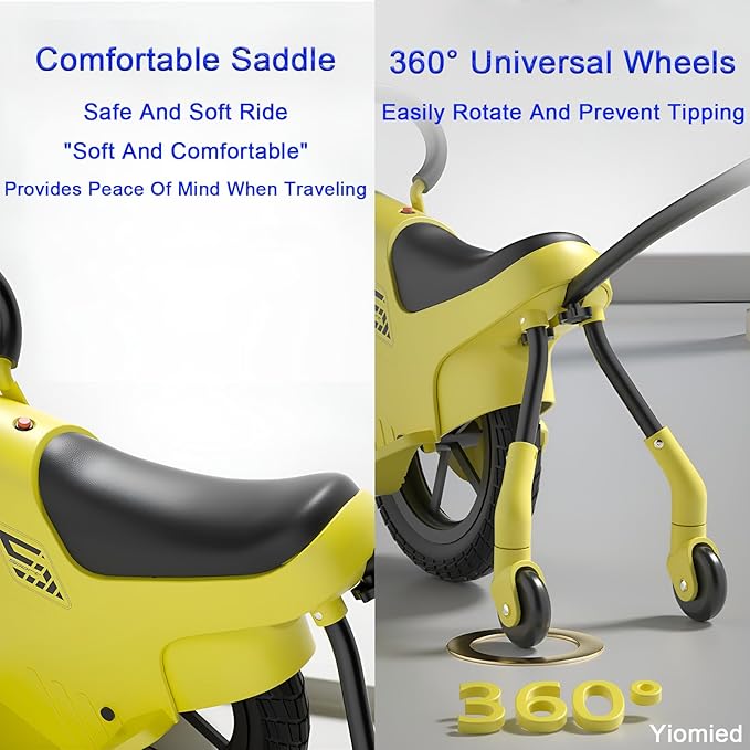 12in Hand Push Unicycle for Kids, Light Unicycle Bikes with Light/Handrails/Auxiliary Wheels, Parent-Child Unicycle Bike, Unicycle Balance Bikes, Kids Unicycle Bicycles (Yellow)